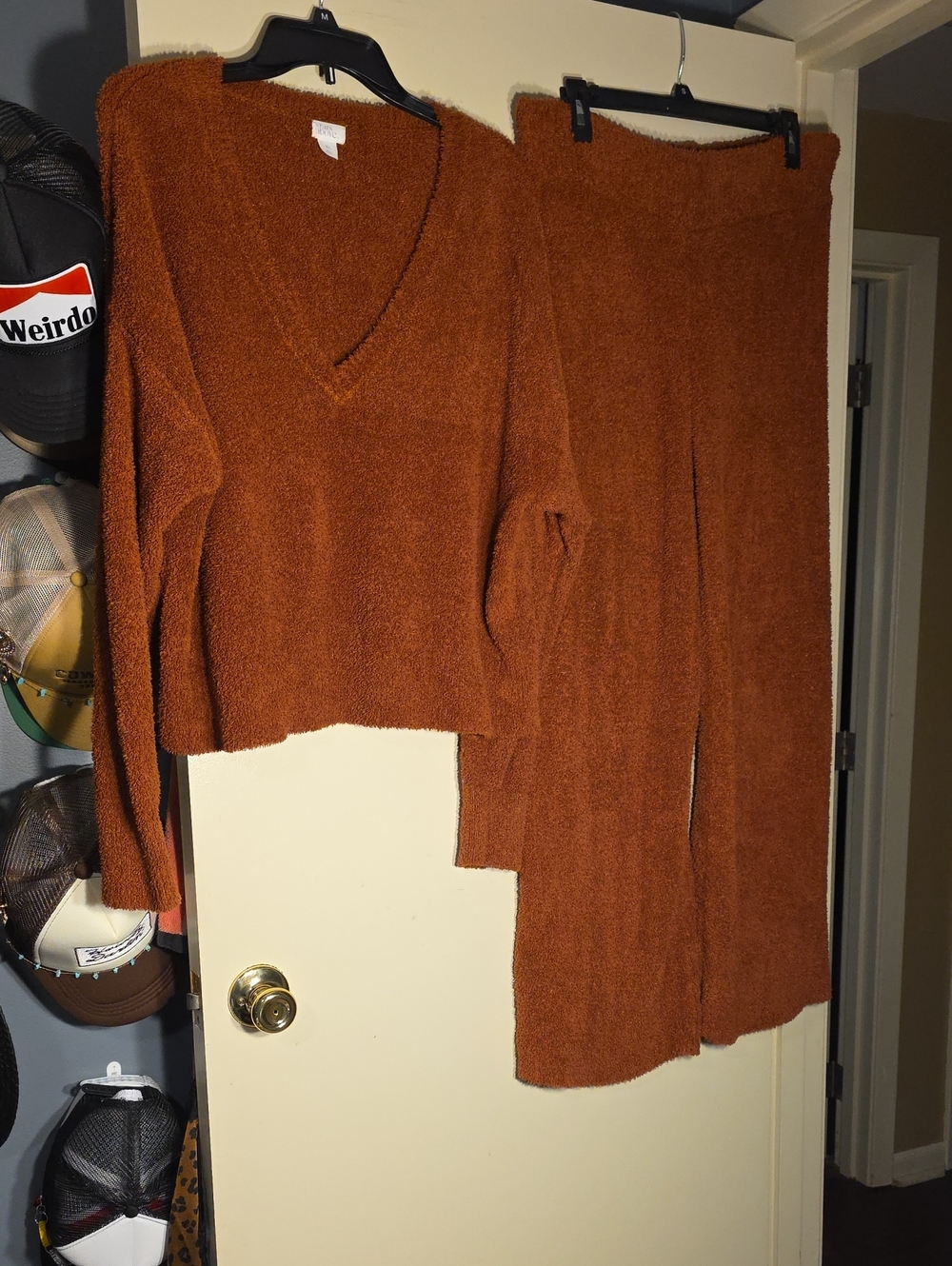 stars above Fuzzy Rust-Tone V-Neck Sweater & Pant Set
